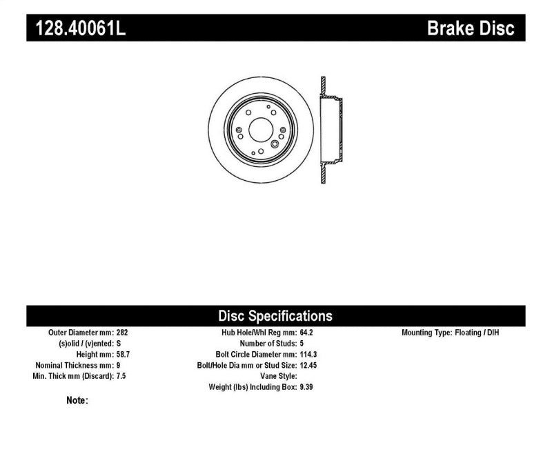 StopTech 04-08 Acura TL/TL-S Standard/Brembo Drilled Left Rear Rotor