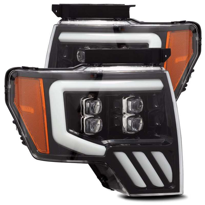 AlphaRex 09-14 Ford F-150 NOVA LED Proj Headlights Plank Style Gloss Black w/Activ Light/Seq Signal