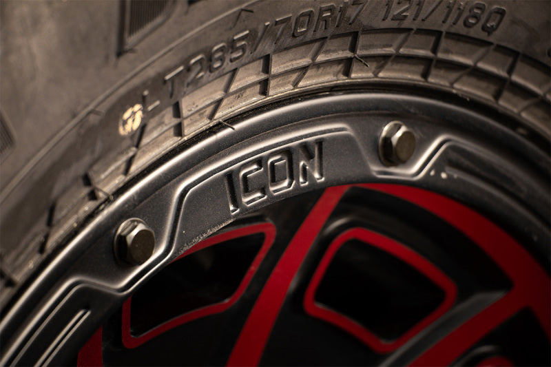 ICON Victory 17x8.5 5x5 -6mm Offset 4.5in BS Satin Black w/Red Tint Wheel