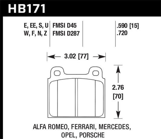 Hawk 69-77 & 84-89 Porsche 911 Blue 9012 Front Race Brake Pads