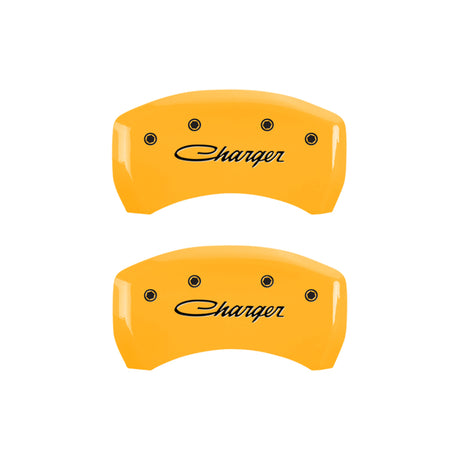 MGP 4 Caliper Covers Engraved F & R Cursive/Charger Yellow Finish Black Char 2006 Dodge Charger