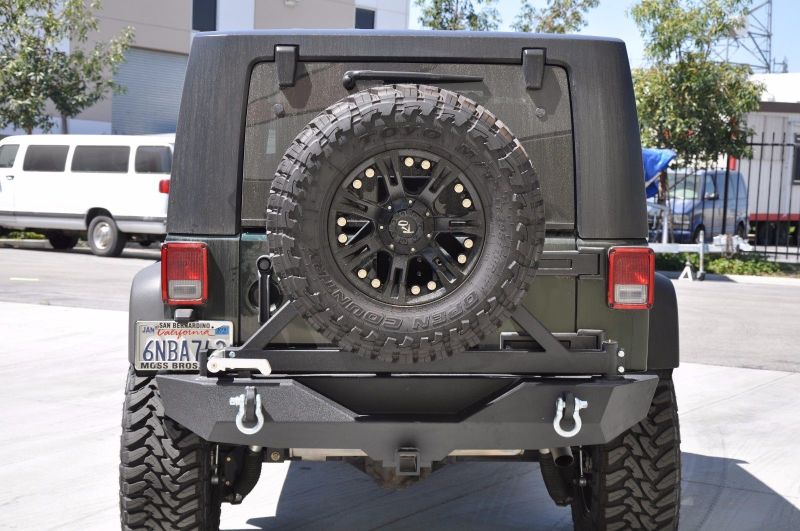 DV8 Offroad 07-18 Jeep Wrangler JK Rear Aluminum Bumper w/ Tire Carrier - Black