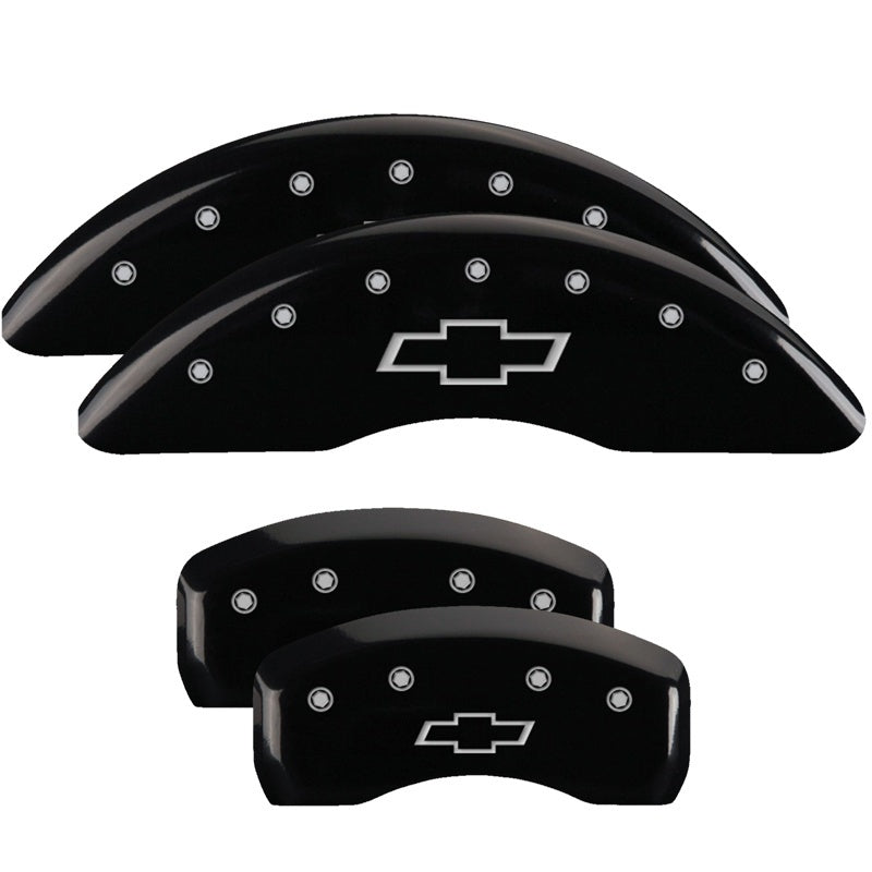 MGP 4 Caliper Covers Engraved Front & Rear Bowtie Black Finish Silver Char 2019 Chevrolet Traverse