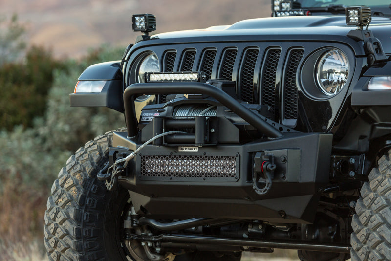 Go Rhino 07-20 Jeep Wrangler JL/JLU/JK/JKU/Gladiator JT Rockline Front Stubby Bumper w/ Overrider