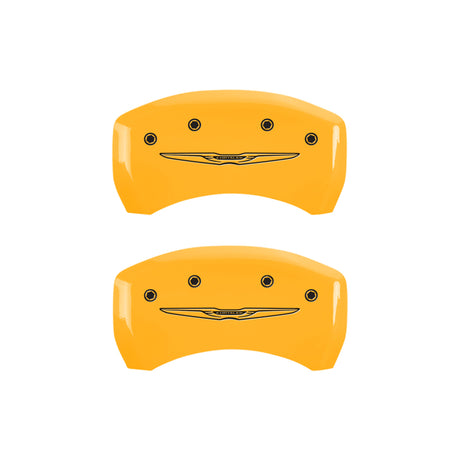 MGP 4 Caliper Covers Engraved Front & Rear Style 2/Chrysler Wing Yellow finish black ch