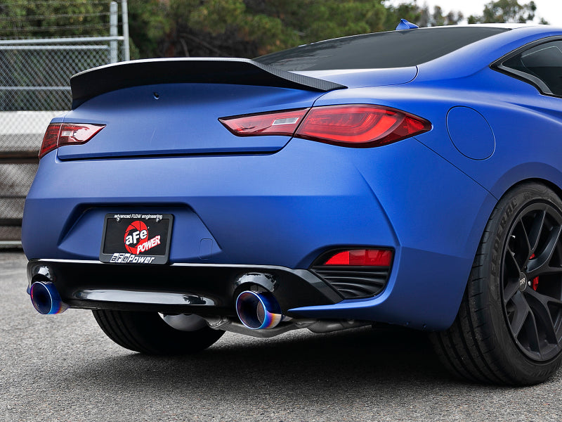 aFe POWER Takeda 2.5in 304 SS CB Exhaust w/ Blue Flame Tips 17-19 Infiniti Q60 V6-3.0L (tt)