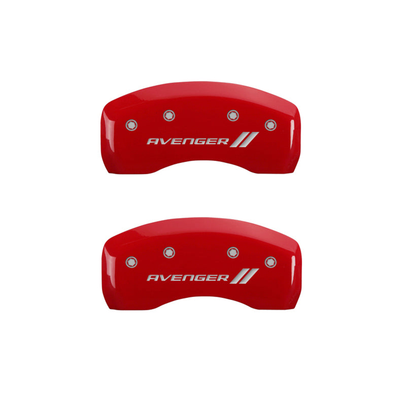 MGP 4 Caliper Covers Engraved Front & Rear With stripes/Avenger Red finish silver ch