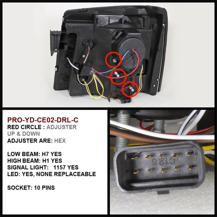 Spyder Cadillac Escalade 02-06 Projector Halogen Model- LED Halo DRL Blk PRO-YD-CE02-DRL-BK