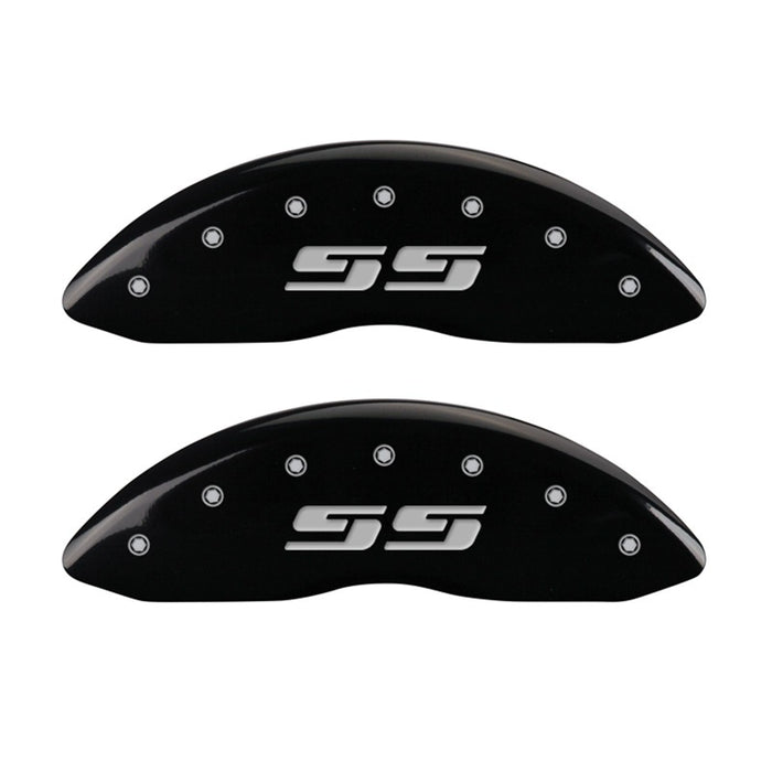 MGP Front set 2 Caliper Covers Engraved Front Silverado style/SS Black finish silver ch