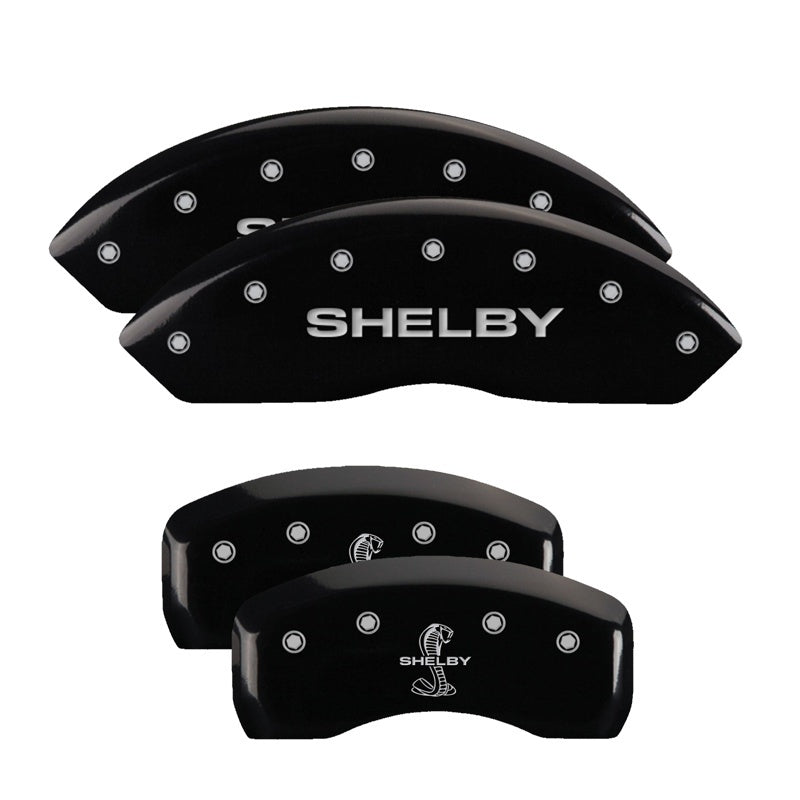 MGP 4 Caliper Covers Engraved Front Shelby Engraved Rear Tiffany Snake Black finish silver ch