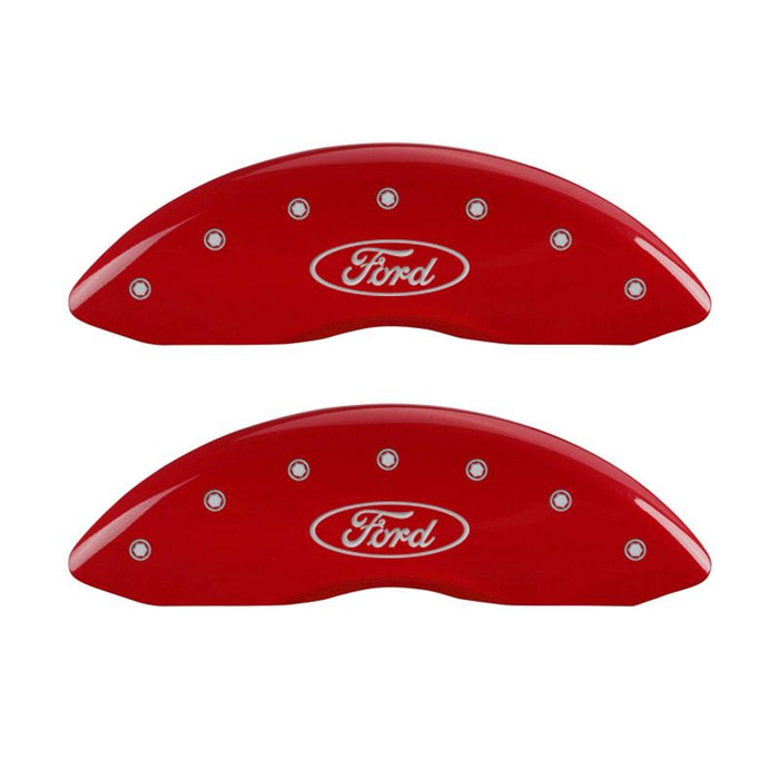 MGP 4 Caliper Covers Engraved Front & Rear Oval logo/Ford Red finish silver ch