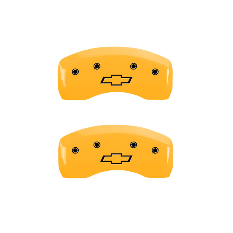 MGP 4 Caliper Covers Engraved Front & Rear Bowtie Yellow Finish Black Char 2019 Chevrolet Bolt EV