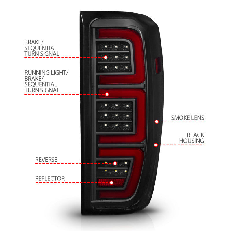 ANZO 19-23 GMC Sierra 1500/2500HD/3500HD Smoke Black Replacement Full LED Bar Tail Light