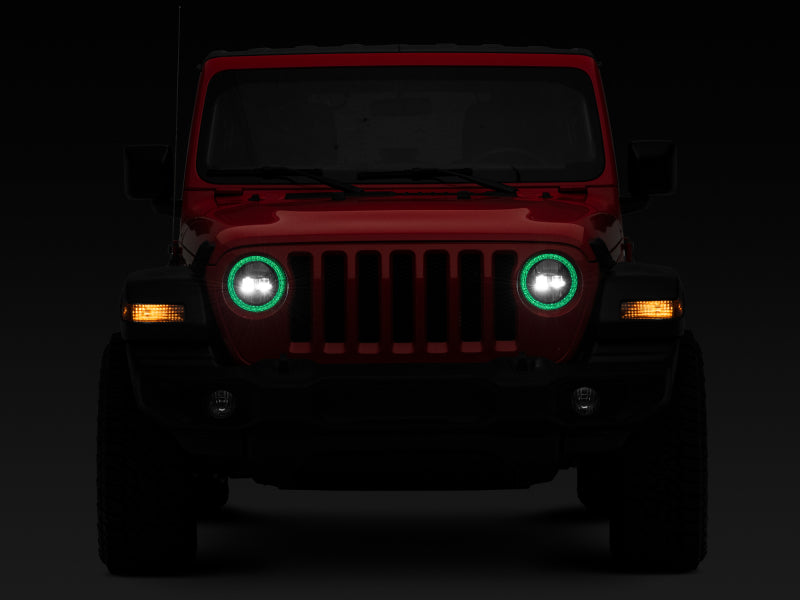 Raxiom 18-22 Jeep Wrangler JL/JT Axial 9-Inch LED Headlights w/RGB Halo- Blk Housing (Clear Lens)