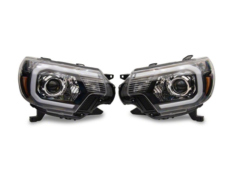 Raxiom 12-15 Toyota Tacoma Axial Series Projector Headlights w/ LED Bar- Blk Housing (Clear Lens)