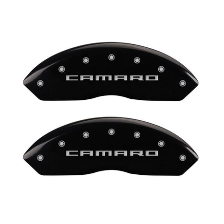MGP 4 Caliper Covers Engraved Front Gen 5/Camaro Engraved Rear Gen 5/RS Black finish silver ch