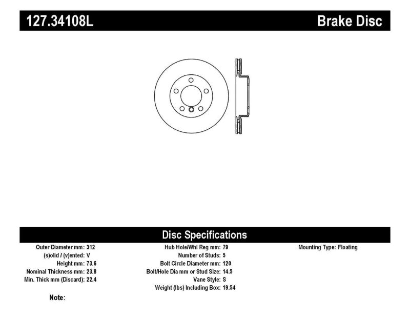 StopTech 9/07-09 BMW 328 Slotted & Drilled Left Front Rotor