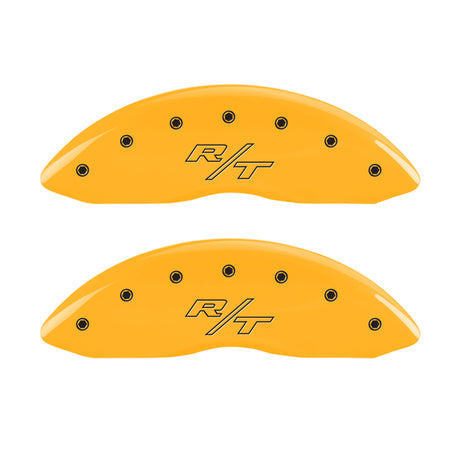 MGP 4 Caliper Covers Engraved Front & Rear Vintage Style/RT Yellow finish black ch