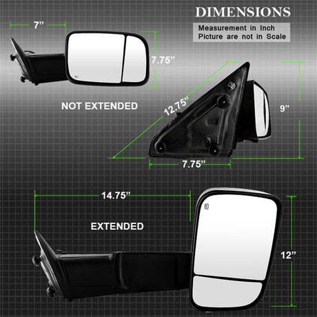 xTune Dodge Ram 1500 09-12 Power Heated Adjust Mirror Black Housing Right MIR-DRAM09S-PWH-R
