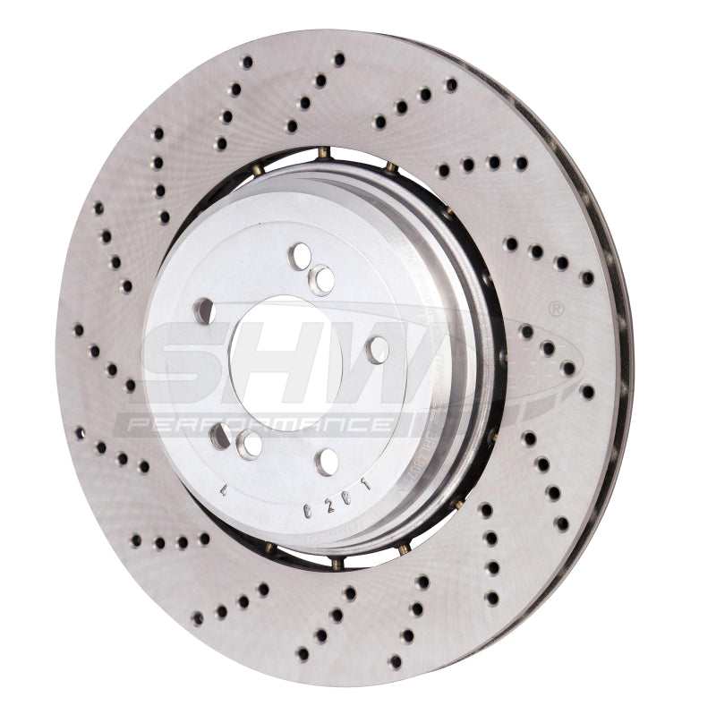 SHW 06-10 BMW M5 5.0L Left Rear Cross-Drilled Lightweight Brake Rotor (34212282807)