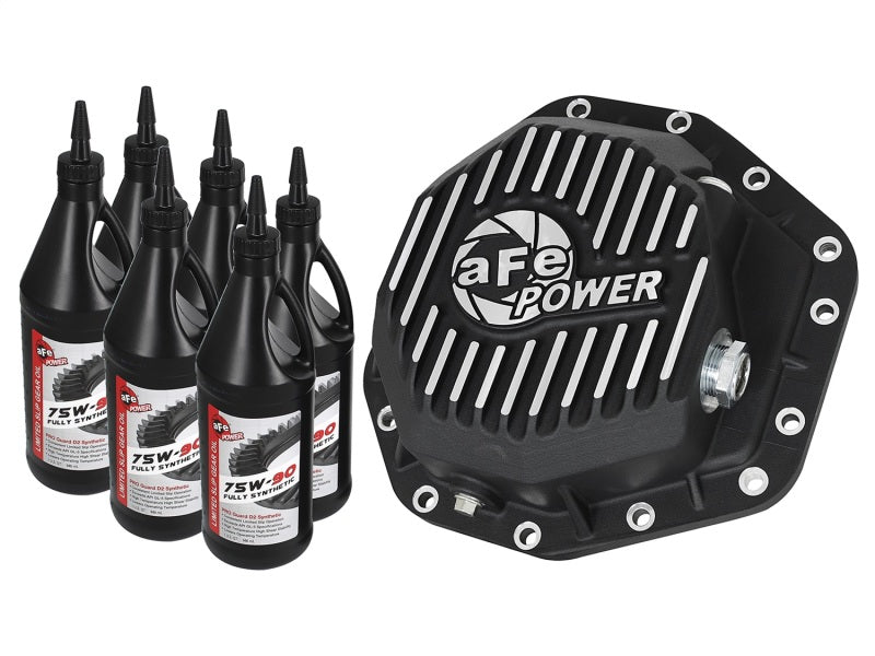 aFe Power Pro Series Rear Diff Cover Black w/Machined Fins 17-19 Ford Diesel Trucks V8-6.7L w/ Oil