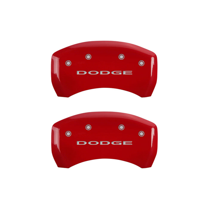 MGP 4 Caliper Covers Engraved Front & Rear With out stripes/Dodge Red finish silver ch