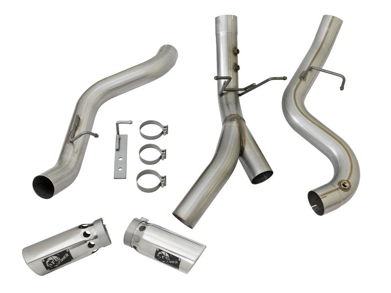 aFe Large Bore-HD 4in 409-SS DPF-Back Exhaust w/Dual Polished Tips 2017 GM Duramax V8-6.6L (td) L5P