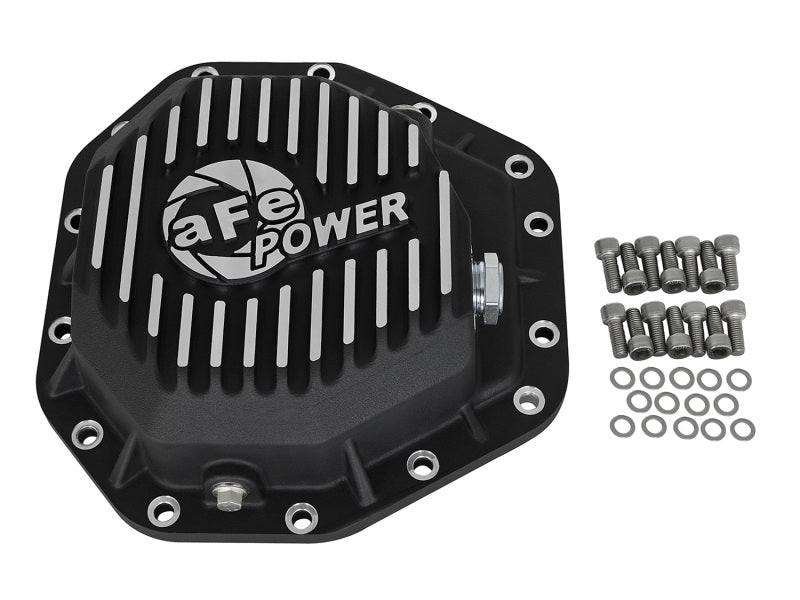 aFe Power Pro Series Rear Diff Cover Black w/Machined Fins 17-19 Ford Diesel Trucks V8-6.7L w/ Oil