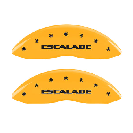 MGP 4 Caliper Covers Engraved Front Escalade Engraved Rear ESV Yellow finish black ch