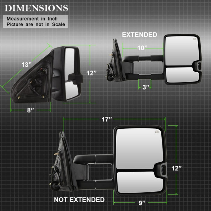 xTune Chevy Silverado 14-16 Heated Smoke LED Signal Telescoping Mirrors MIR-CSIL14S-G2-PWH-SM-SET