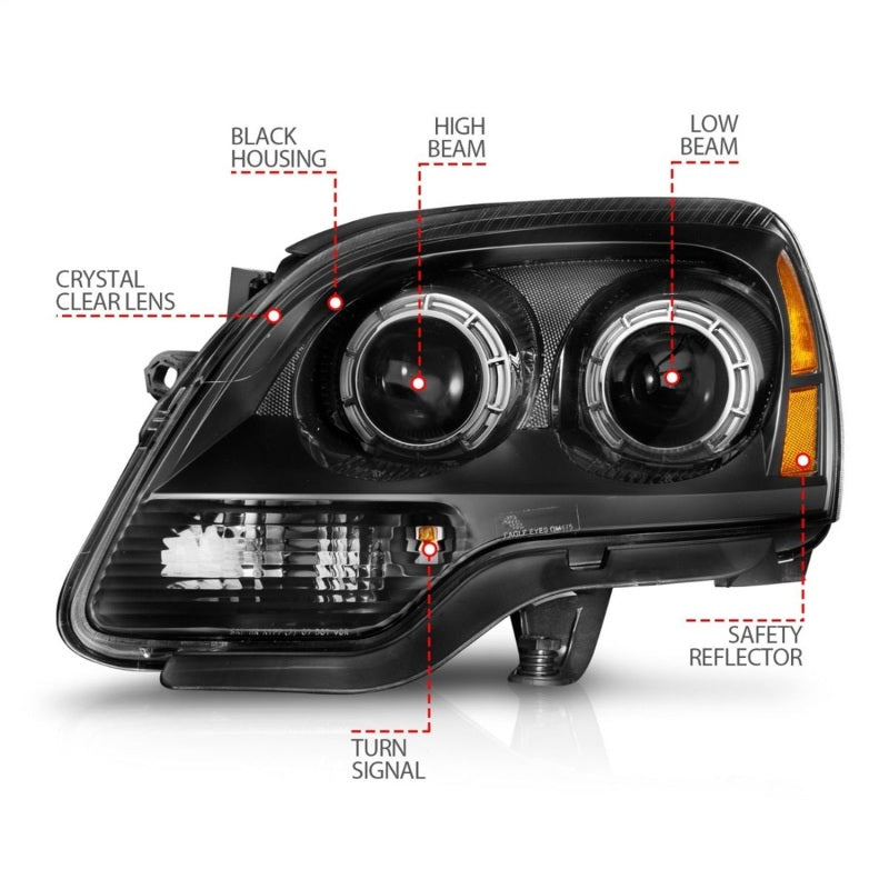 ANZO 2007-2012 GMC Acadia Projector Headlights Black Housing