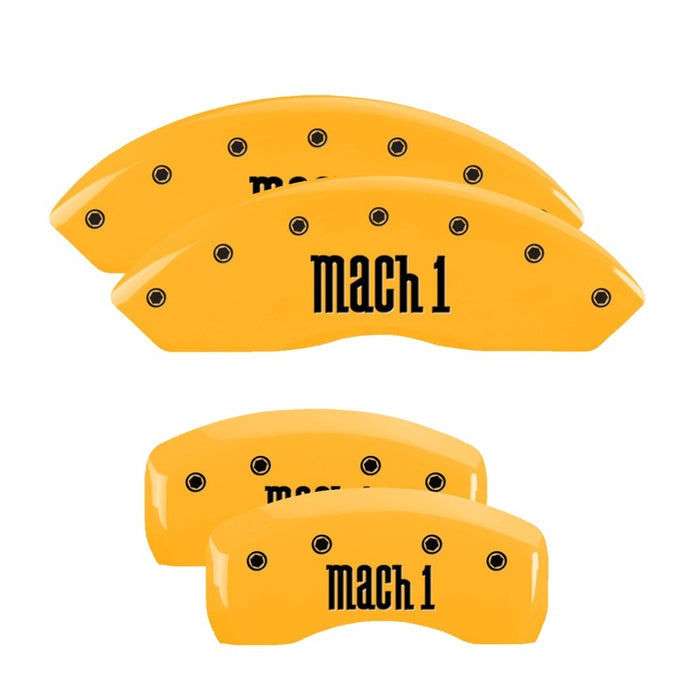 MGP 4 Caliper Covers Engraved Front & Rear Mach 1 Yellow Finish Black Char 2004 Ford Mustang