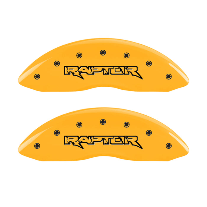 MGP 4 Caliper Covers Engraved Front & Rear Raptor Yellow Finish Black Char 2011 Ford F-150