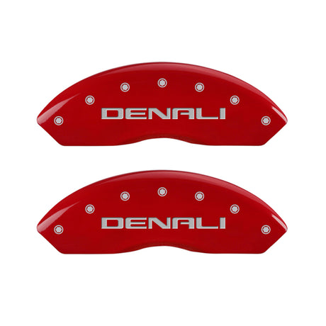 MGP 4 Caliper Covers Engraved Front & Rear Denali Red Finish Silver Char 2019 GMC Arcadia