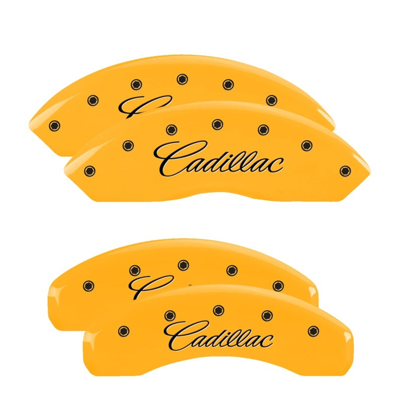 MGP 4 Caliper Covers Engraved F & R Cursive/Cadillac Yellow Finish Black Char 2007 Cadillac DTS