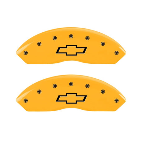 MGP 2 Caliper Covers Engraved Front Bowtie Yellow Finish Black Char 1999 Chevrolet Tahoe