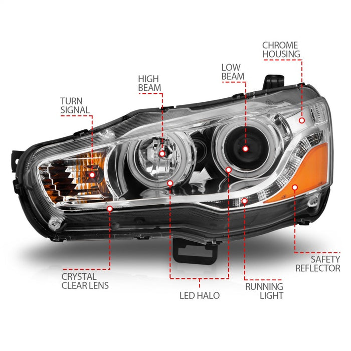 ANZO 2008-2015 Mitsubishi Lancer Projector Headlights w/ Halo Chrome (CCFL)