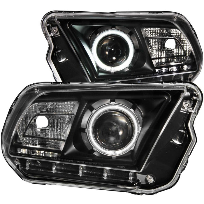 ANZO 2010-2014 Ford Mustang Projector Headlights w/ Halo Black (CCFL)