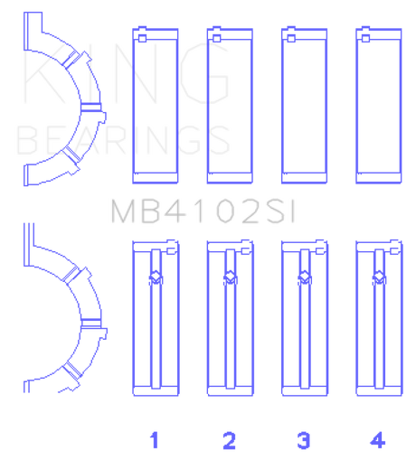 King Engine Bearings Chrysler 226 3.7L (Size .026) Crankshaft Main Bearings (Set of 4)