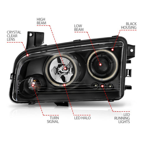 ANZO 2006-2010 Dodge Charger Projector Headlights w/ Halo Chrome (CCFL)