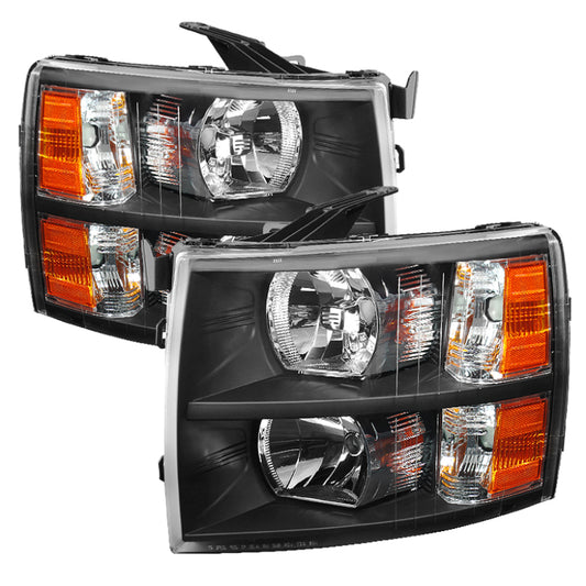 Xtune Chevy Silverado 07-13 Crystal Headlights Black HD-JH-CS07-AM-BK