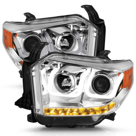 ANZO 2014-2015 Toyota Tundra Projector Headlights w/ U-Bar Chrome w/ DRL