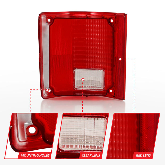 ANZO 1978-1991 Chevy Blazer Taillight Red/Clear Lens w/o Chrome Trim Fleetside (OE Replacement)