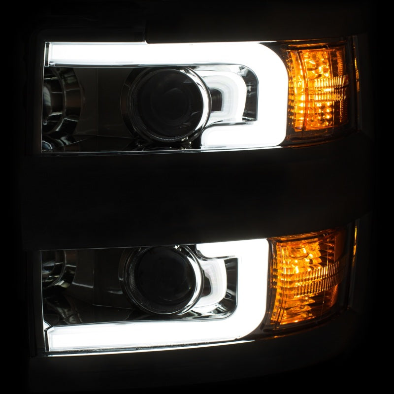 ANZO 2015-2016 Chevrolet Silverado Projector Headlights w/ Plank Style Design Chrome w/ Amber