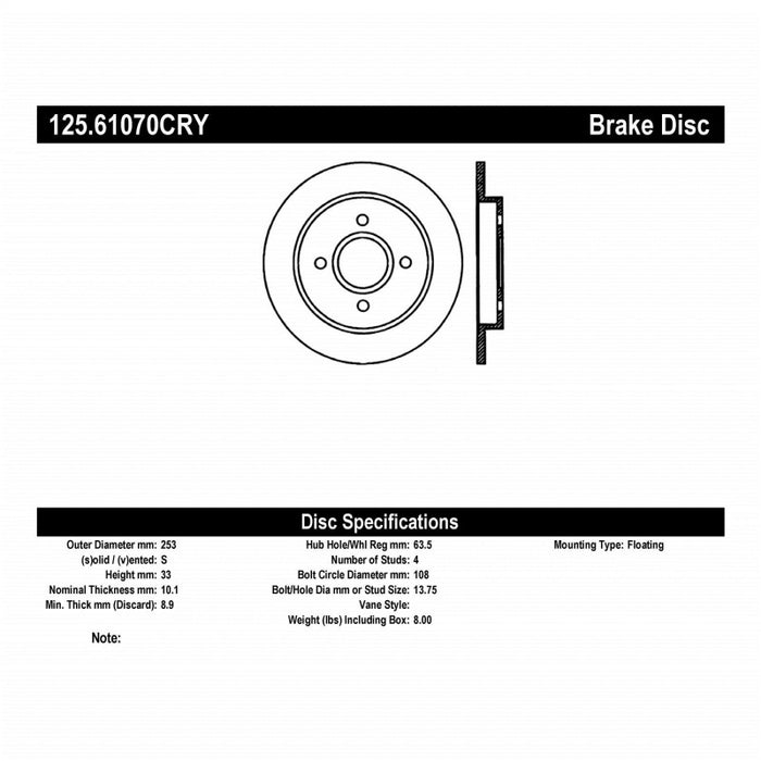 StopTech 01-07 Ford Focus Cryo-Stop Premium Rotor