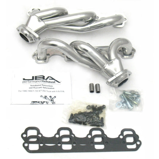 JBA 87-95 Ford F-150 5.0L SBF 1-1/2in Primary Silver Ctd Cat4Ward Header