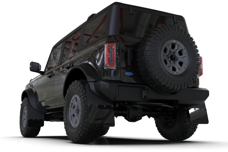 Rally Armor 21-22 Ford Bronco (Plstc Bmpr + RB - NO Rptr/Sprt) Blk Mud Flap w/Area Blue Logo