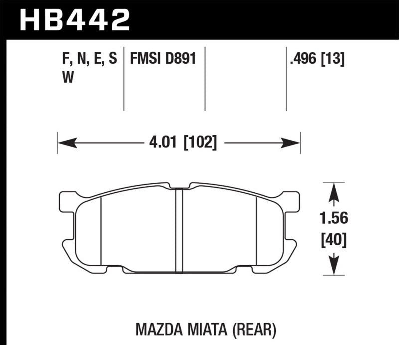 Hawk 01-02 Miata w/ Sport Suspension Blue 9012  Race Rear Brake Pads D891