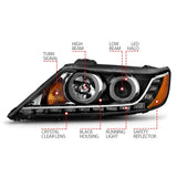 ANZO 2011-2013 Kia Sorento Projector Headlights w/ Halo Black (CCFL)