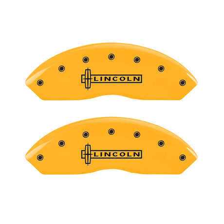 MGP 4 Caliper Covers Engraved Front & Rear Lincoln Yellow finish black ch